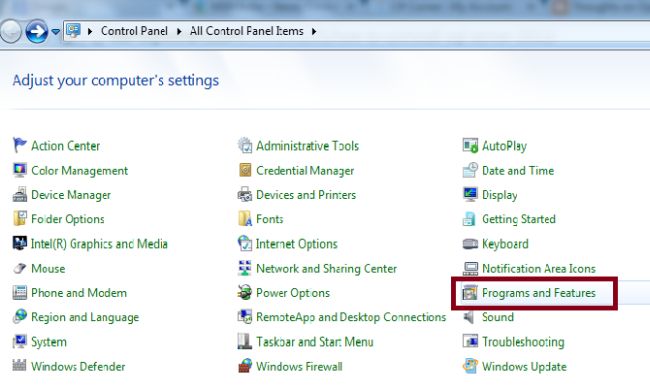 Control Panel in Windows Explorer